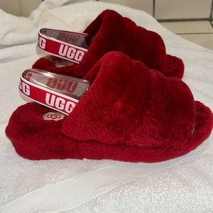 UGG Fluff Yeah red slide slippers shearling